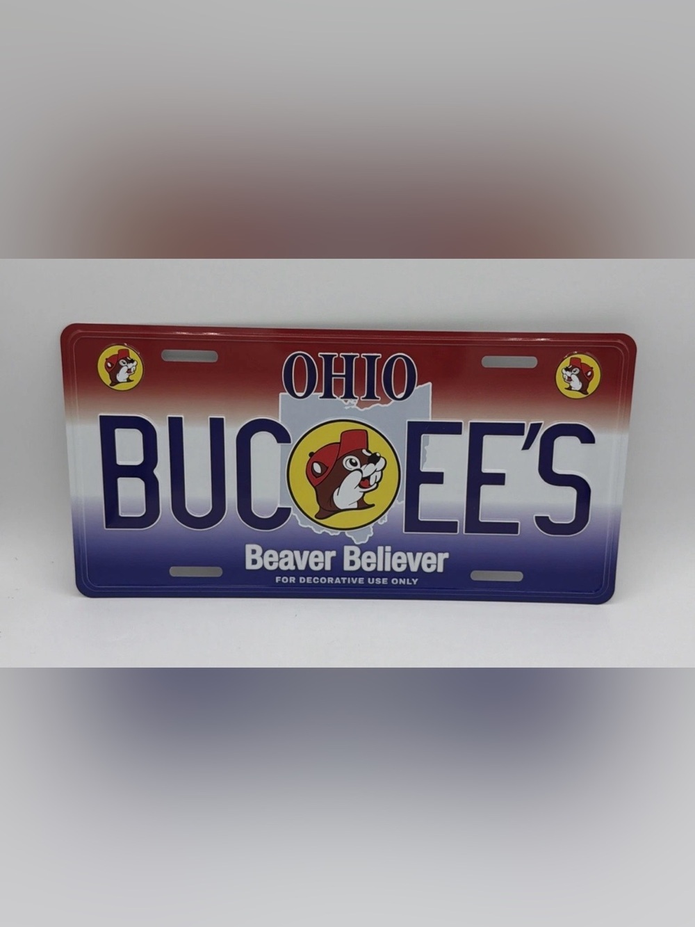 Ohio Beaver Believer Decorative License Plate - Red/White/Blue